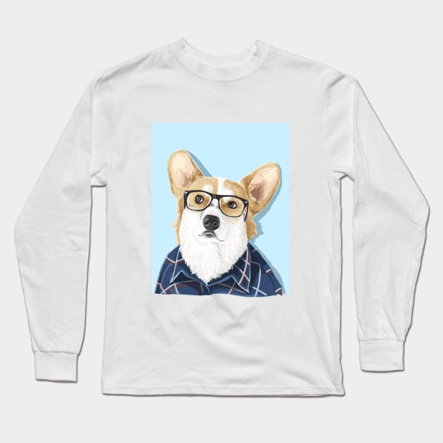 Nerd Corgi Long Sleeve T-Shirt by Dilectum